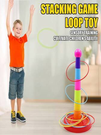 儿童彩虹套圈游戏套装，可爱的堆叠套圈，适合室内/室外、亲子互动、早期教育、体育锻炼、派对、返校、毕业典礼，适合男孩和女孩（颜色随机）