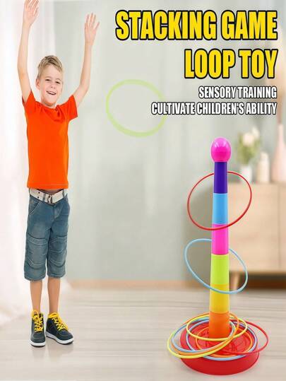 طقم ألعاب حلقات نمط للأطفال، حلقات ملونة جميلة للتكديس للداخل/الخارج، تفاعل الوالد والطفل، التعليم المبكر، التمارين الرياضية، الحفلات، العودة إلى المدرسة، التخرج، مناسب للأولاد والبنات (ألوان عشوائية)