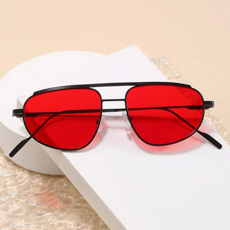 Retro Small Frame Double Bridge Round Face Women Fashion Glasses Aviator Shape Shades - Multicolor - View 1