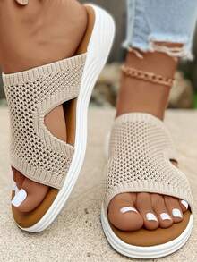 Sandal Selop Kasual Olahraga Wanita Ukuran Plus Sederhana dan Personalisasi, Sandal Pantai Platform Retro Ringan dan Nyaman (Ukuran Lebih Kecil dari Biasanya) - Krem - View 5