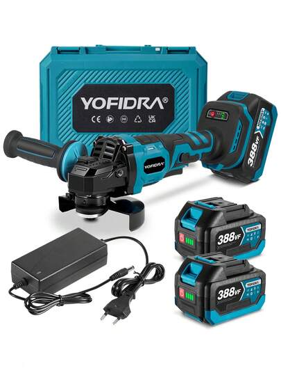 Yofidra Cordless Angle Grinder Set-125mm 3 Gears Brushless Electric Angle Grinder,Metal Wood Grinding Polishing Tool Set