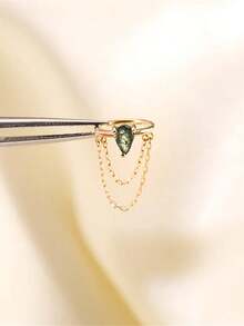 EleRunis 1 件 925 纯银天然苔藓玛瑙榄尖形不对称水滴平背软骨耳轮穿孔精美珠宝适合日常佩戴婚礼派对订婚周年纪念情人节 - 金色 - 查看 10