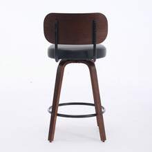 Set Of 2 Swivel Bar Stools, 26" Upholstered Faux Leather Counter Height Barstools With Walnut Back & Bentwood Legs, Mid Century Modern Bar Chairs Island Stools For Kitchen Counter - màu đen - Xem 6