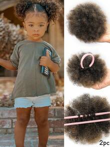 2 piezas Pelo sintético rizado crespo afro mini de 3 pulgadas de color negro para niñas, pelotas de coleta afelpadas, accesorios para el cabello livianos y cómodos - Multicolor - Ver 13
