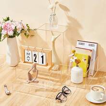 1pc Clear Acrylic Five-Sided Display Box, Dessert Cake Hollow Bottom Self-Service Display Stand, Cubic Display Stand For Cosmetics, Model Toys - Transparent - View 5