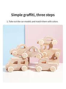 8 piezas/set Juguetes de coche de madera DIY para pintar, juguetes de coche de madera DIY, coches de madera sin terminar, manualidades para estudiantes y actividades en el hogar, set de tiempo familiar y carpintería fácil, kit para construir y pintar tu propio coche y camión, regalos para niños - Caqui - Ver 6