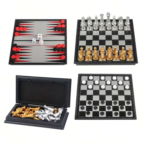 1 set mini magnetische schaakbordspellen, kleine draagbare opvouwbare schaakset voor op reis, klassieke backgammonset