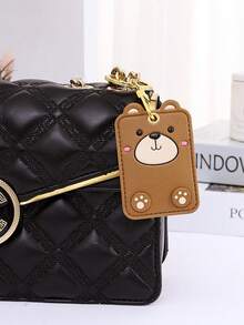 1 pièce Porte-cartes en cuir carré avec pendentif, motifs lion, ours brun, chat bleu. Décoration de porte-clés créative, cadeau pour camarades de classe, amis, famille, anniversaire, Saint-Valentin, fête, Halloween, Thanksgiving, Noël. Accessoires pour sac à dos, sac, porte-badge, accessoires de voiture