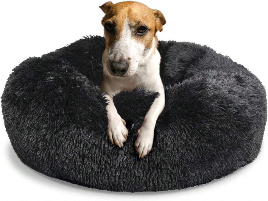 Dog Beds For Medium Dogs Washable Calming Bed For Dogs 30 Inches Black Fluffy And Soft Dog Bed Calm And Anti Anxiety Faux Fur Round Medium Sized Pet Bed For Dog