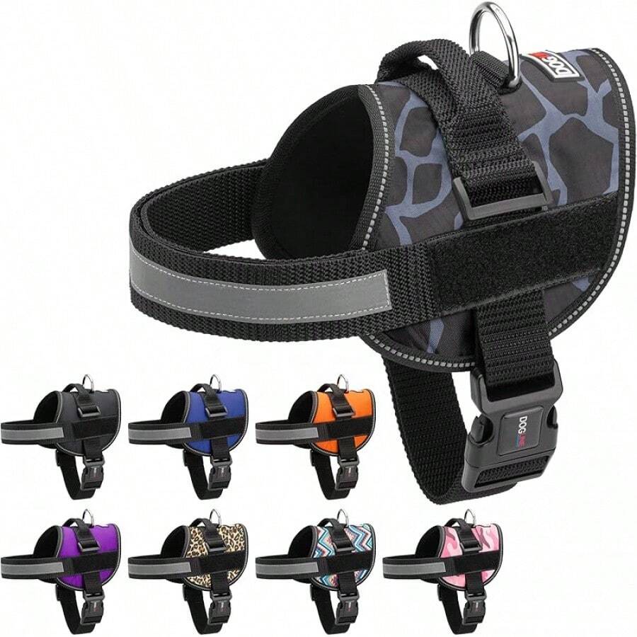 Dogline Dog Harness, Reflective No-Pull Adjustable Vest With Handle Walking, Training, Service Breathable No - Choke Harness Small, Medium Or Large Dogs Room Patches Girth 15 To 18 In RedChristmas BXJX - 長頸鹿灰 - 查看 1