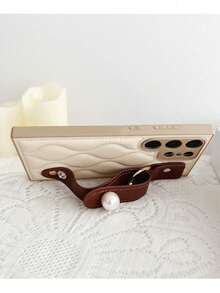 奢华复古波浪羽绒服手机壳适用于三星 Galaxy S24 S25 Ultra S24 Plus S23 Plus S23 Ultra Pearl 腕带支架镜头保护套 - 奶咖色 - 查看 5