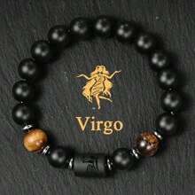 10mm Beaded Bracelets For Men Women Couple Black Punk Streetwear Tigers Eye Bangles Gifts For Boyfriend Constellation Aries Taurus Gemini Cancer Leo Virgo Libra Scorpio Sagittarius Capricorn Aquarius Pisce Zodiac Lover Accessories Jewellery
