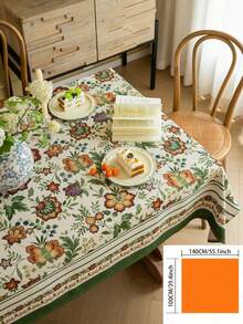 1pc Yellow Floral Jacquard Tablecloth With Green Trim, Suitable For Kitchen, Dinning Table, TV Stand, Holidays, Birthday Parties, Dinner Events, Home Decor, Photoshoot Background - Multicolor - View 18