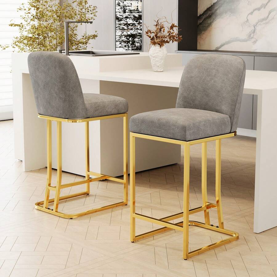 Set Of 2 Dining Bar Chairs, Modern Style Bar Chairs With Simple Design, Creative Design Comfortable High Stools And Flexible Dining Chairs Suitable For Bars, Restaurants Or Kitchen Counter - Gray - View 1