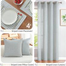 JINCHAN Linen Floral Fall Placemats Set Of 4 Cloth Table Mats Rustic Cottagecore Jacobean Outdoor Seasonal For Kitchen Dining Table Decor Non-Slip Washable Tablemats 13x19 Inch Green - 條紋 | 藍色 - 查看 7
