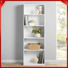 5-Shelf Bookcase With Adjustable Shelves, White - White - View 2