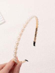 5pcs/Set Of Girl's Faux Pearl Side Clip Hairpin Headgear, White Headband, Hairband Headband For Women, Hair Accessories, Hair Hoop