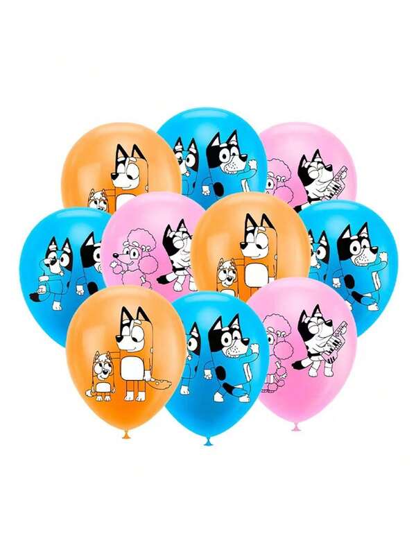 Bluey 12Pcs/Set Blueys Theme Birthday Party Supplies Set Banner Pulling, Cake Insertion, Spiral Balloon, Party Birthday Balloon Decoration