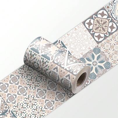 1 pieza Adhesivo de pared autoadhesivo, papel tapiz con estampado floral bohemio para pelar y pegar, adecuado para cocina, sala de estar, baño, dormitorio, decoración del hogar, decoración de paredes, cenefa, zócalo, decoración de bordes