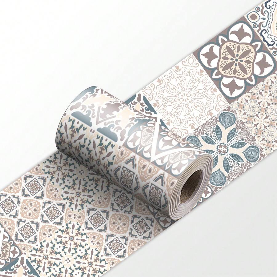 1PC Self-Adhesive Wall Sticker, Bohemian Floral Pattern Peel And Stick Wallpaper, Suitable For Kitchen, Living Room, Bathroom, Bedroom, Home Decor, Wall Decor, Waistline, Skirting, Border Decor