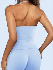 Yefecy New Impact Sports Yoga Vest Women's Fitness Yoga Top Gym Clothes Workout Backless Scrunch Built-In Bra With Cups Tops - Baby Blue - View 3