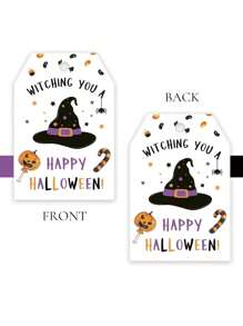 50 个万圣节礼品标签 - 万圣节礼品标签 - 派对礼品标签，包含细绳，可爱的南瓜设计标签，适合返校、毕业、生日、万圣节派对、圣诞派对、婚礼、水果派对、单身派对、礼品包装