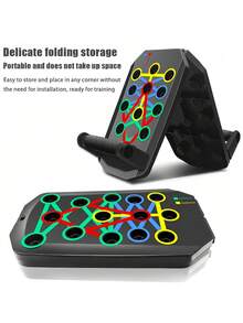 2/3 件多功能家用健身器材，符合人体工程学的俯卧撑训练板，可增强胸部和肩部力量，可折叠便携式健身训练板，非电动 PP 材质，28 孔多用途俯卧撑板 - 彩色 - 查看 3