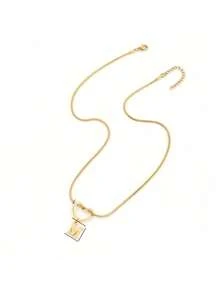 1pc New Gold Color Hollow Heart Initial Pendant Stainless Steel Herringbone Chain Necklace For Women