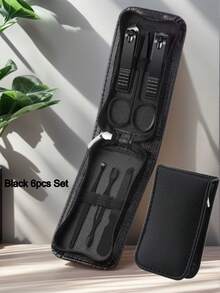 六合一专业美甲美足套装，男女通用，高品质不锈钢材质，带收纳盒，便携式指甲钳，适合居家旅行，包含绿色指甲锉、镊子和指甲钳，轻巧美容工具套装，也适用于面部护理 - 墨綠色 - 查看 9