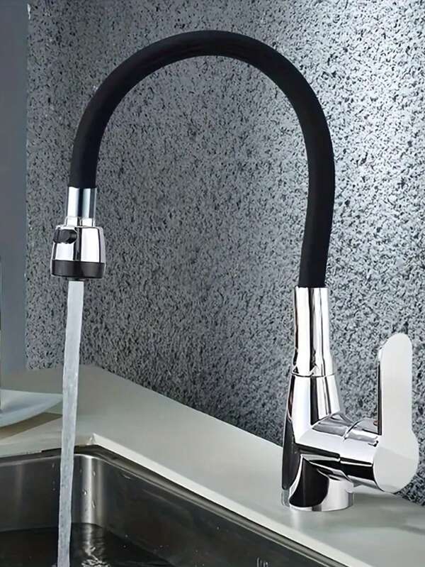 1pc 360° Swivel Flexible Kitchen Faucet, Single Handle Hot & Cold Water Mixer Tap With Silicone Hose, Chrome Polished Surface, Suitable For Modern Kitchen, Bathroom Vanity, RV And Sink