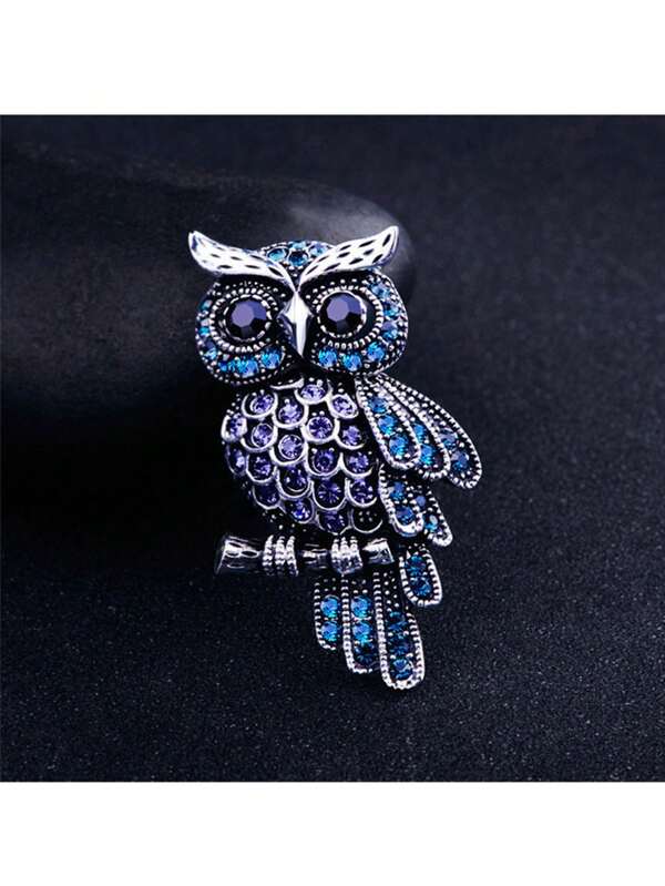 Bijou populaire transfrontalier, broche décorative de conception d'hibou entièrement sertie de strass, unique et exquise