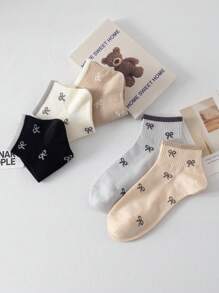 5/10 par krótkich skarpetek z kokardką, urocze skarpetki do kostki z niskim wycięciem na lato i jesień, miękkie, oddychające, modne, codzienne skarpetki żeglarskie, odpowiednie do noszenia na co dzień