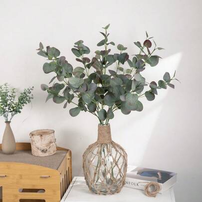 1/3 piezas de hojas artificiales, tallos de eucalipto artificial con efecto real de 26" de altura, tallos de eucalipto de dólar plateado, ramas de hojas de eucalipto de plástico y seda para decoración del hogar, fiesta, boda, chimenea, baño, oficina, Halloween, otoño