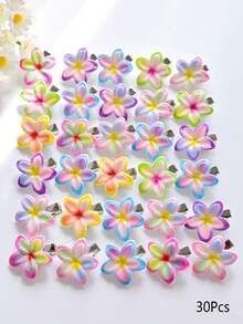 15/30Pcs Of Cute Flower Hair Clip Set, Various Mixed Color Plastic Flower Shaped Hair Clips, Women's Bangs And Side Daily Fashion Accessories, Spring And Summer Collection, Sweet Style Gradient Color Plumeria Clip Bauhinia Flower High-End Hair Clip, Back Of The Head Hair Clip, Claw Clips, Hair Claws, Clips For Hair, Hair Slide, School Stuff - Multicolor - View 10