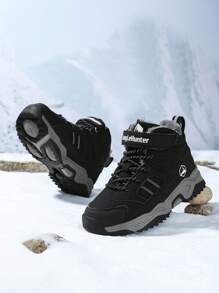 1 Pair Kids Fleece Outdoor Hiking Boots, Children's Winter Shoes, Warm & Comfortable, Suitable For Boys & Girls Daily Casual And Outdoor Trekking Camping, New Autumn/Winter Collection