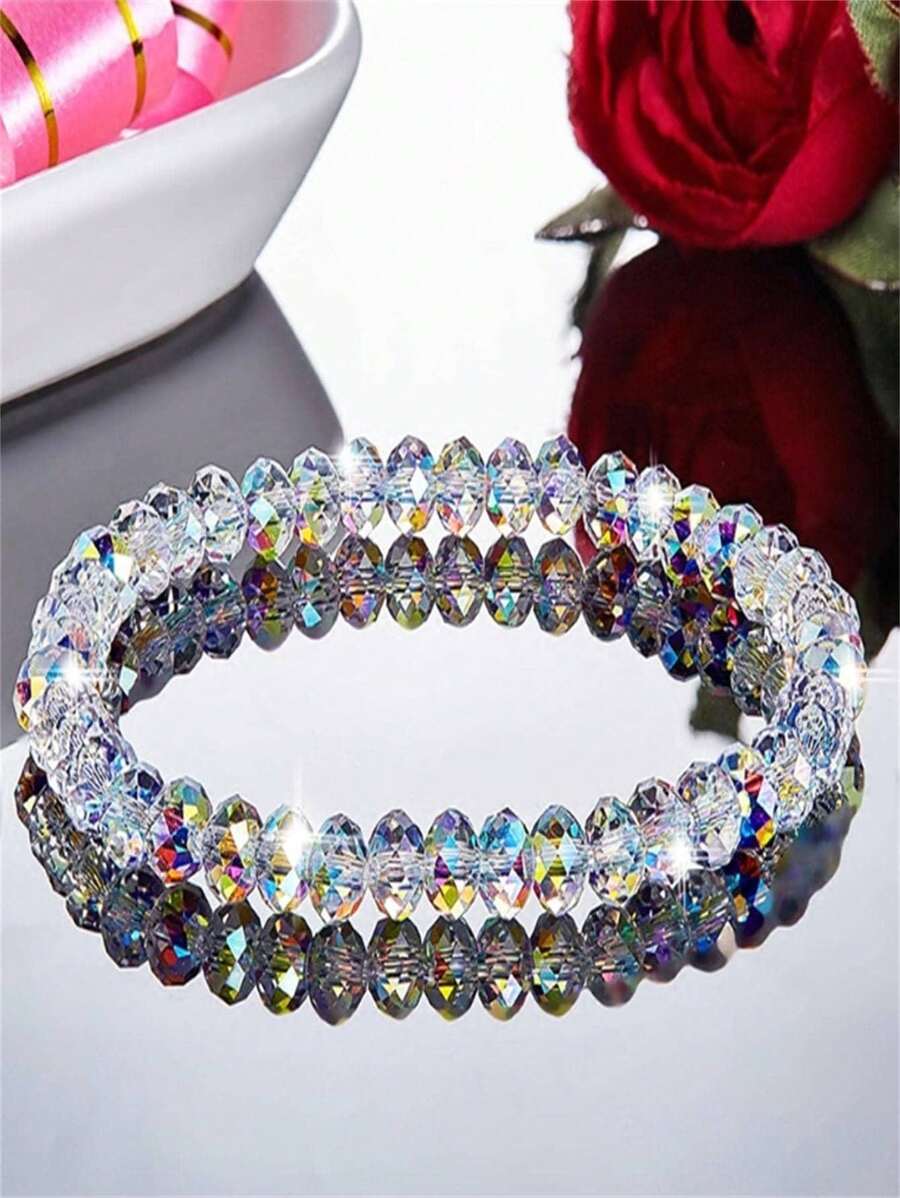 1pc Women's Minimalist Crystal Beaded Bracelet, Elegant Luxury Fashion Accessory