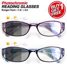 2 件套时尚印花轻质空心方形老花镜，变色，方便室内/室外使用