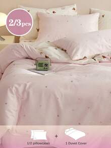 2/3 件套 Little Love、腊肠犬小狗、床上用品、清新温暖的情人节女孩印花、透气、超柔软、适合双人全尺寸大床、适合所有季节、家居装饰、礼物、可机洗磨毛被套三件套、单人床全尺寸大号双人床