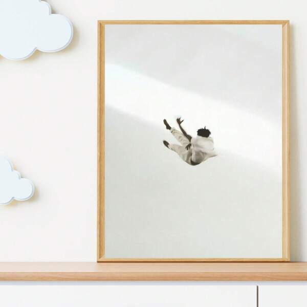 1 stuk wit - Gekleed persoon springt in de lucht Frameloze canvas kunstprints Canvas schilderij "Witte figuur springt in de lucht" Decoratie voor slaapkamer, woonkamer, kantoor, muurdecoratie