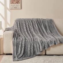 Super Soft King Blanket Pink Premium Silky Flannel Fleece 3D Ribbed Jacquard Lightweight Bed Blanket All Season Use (Pink Ribbed, King(90"X110")) - 淺灰色羅紋 - 查看 8