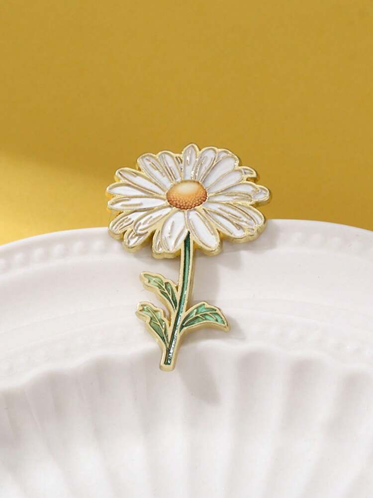 艺术雏菊珐琅别针时尚花朵装饰胸针饰品翻领包徽章珠宝礼品2025新款背包适用于学校办公室配饰衬衫夹克圣诞节万圣节衣服别针有趣可爱教师礼物 - 白色 - 查看 2