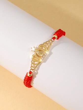 1 Pulsera tejida de la Virgen María, Pulsera tejida con corona calada, Pulsera ajustable, Regalo de suerte para amigos, Pulsera de pareja