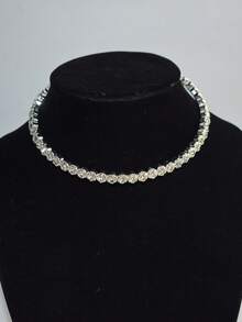 1pc Women's Rhinestone Choker Necklace, Rigid Fixed Formal Party Collar Necklace - Silver - View 10