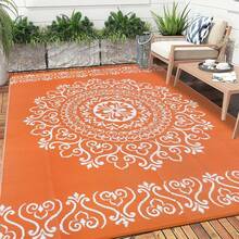 Waterproof Outdoor Rug, Reversible Plastic Straw Patio Camping Rug, Indoor Outdoor RV Mat Carpet For Deck, Camper, Porch, Balcony, Backyard, Picnic - Orange - View 8