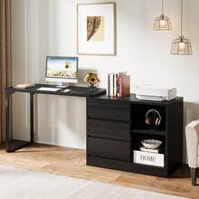 Tribesigns L-Shaped Computer Desk With Drawers And Shelves, Reversible Corner Office Desk With Storage Cabinet, Modern Study Writing Table For Home Office, Bedroom - màu đen - Xem 4