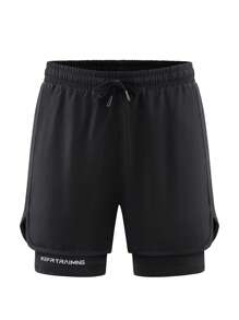 Zomerse snel drogende hardloopshorts met ingebouwd ondergoed, boyfriend-stijl heren 3/4 trainingsbroek voor fitness in de sportschool