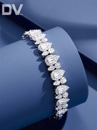 DV JEWELRY 1pc Luxury Women's Bracelet With White Gold Plated Cubic Zirconia, Elegant Jewelry For Dating, Wedding, Party, Anniversary Gift