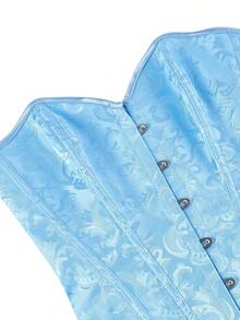 女士提花紧身胸衣，性感露背绷带抹胸吊带衫，无肩带露脐上衣 - 天藍色 - 查看 4