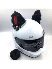 2 pièces Décoration de casque avec oreilles de chat et clochette dorée, oreilles en peluche pour casque, accessoires de casque de moto de ski, oreilles de chat pour casque, accessoire adhésif en peluche pour casque de vélo et de moto, décoration de casque pour Noël, Halloween, Jour des Morts