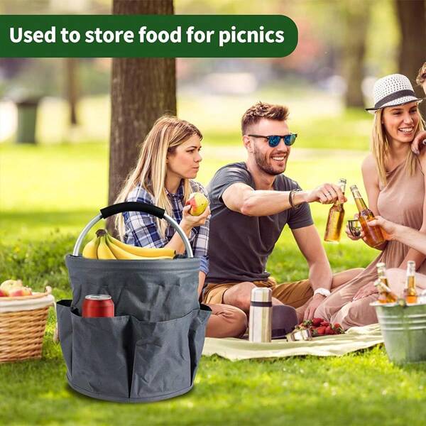 1 Pc Tool Bag 17L Garden Tool Organizer Foldable Tool Storage Basket Outdoor Beach Storage Bag Collapsible Basket With Handles: Portable Picnic, Beach, Garden Harvest, Market Shopping Basket, Home Storage, Bathroom Organizer